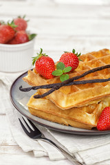 Waffles with Fresh Strawberries and Vanilla beans