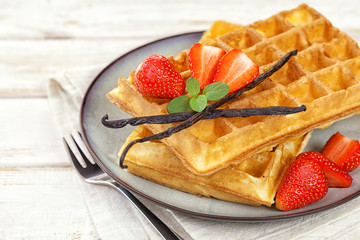 Waffles with Fresh Strawberries and Vanilla beans