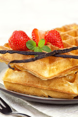 Waffles with Fresh Strawberries and Vanilla beans
