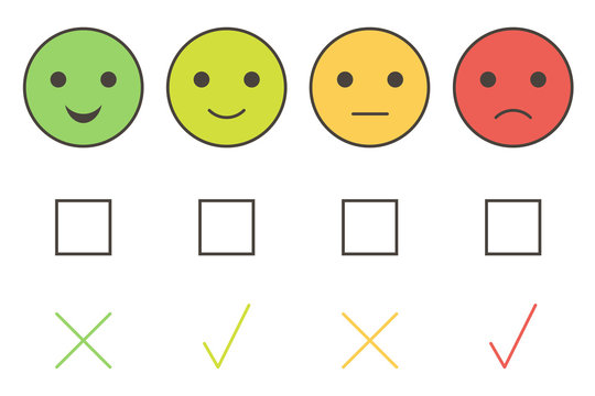Customer service colorful smiley icons: excellent, good, average, poor. 