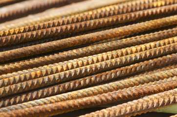 Rusty iron rods. Building.