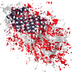 a stylized image of the American flag, red, blue, white and gray spots, grunge, stars