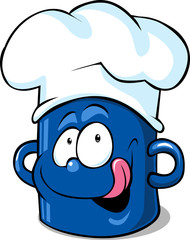 kitchen pot - blue pot, funny vector chef's hat