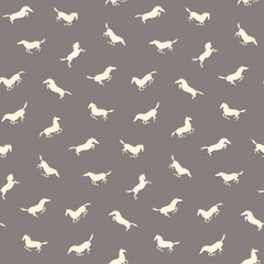 Obraz na płótnie Canvas Vector seamless pattern with active horses. Horse pattern in taupe and off-white colors.
