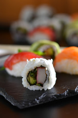 dish with various types of sushi,