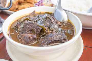  Chamuang pork Curry with herb (chamuang or gacinia) Thai call Moo Cha Muang delicious the eastern Thai food. 