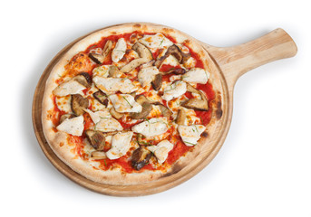 Whole pizza on white background