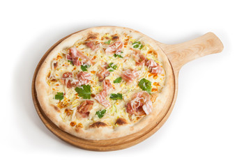 Whole pizza with bacon
