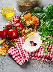 Raw Pasta with ingredients