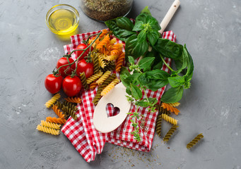 Raw Pasta with ingredients