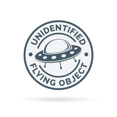 UFO icon. Unidentified flying object badge. Flying saucer symbol. Alien spaceship sign. Vector illustration.