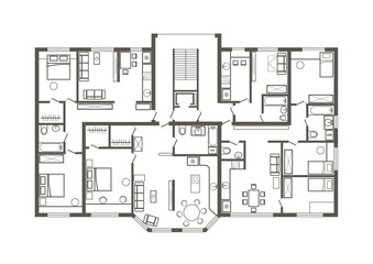 linear architectural sketch plan of apartment section