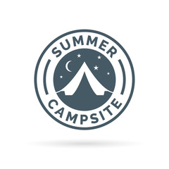 Summer outdoor camping icon badge with tent. Vector illustration.