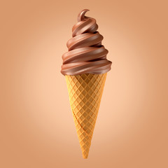 chocolate ice cream cone on background