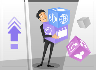 Young businessman working in corporation. Modern concept website