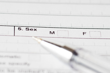 blank questionnaire with gender choice check boxes
