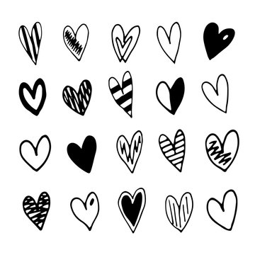 Hand drawn doodle hearts set. Vector illustration on white background