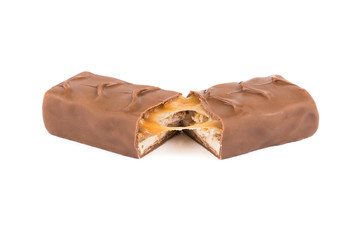 Broken chocolate bar. Halves