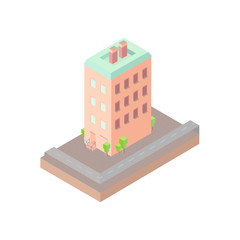 Isolated vector isomatic, small isometric house, isometric icon with backyard, isometric home, isometric town, isometric villa, isometric map, isometric house pictogram, isometric house facade. EPS10