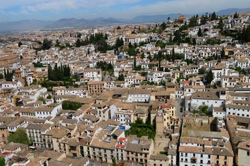 the city of Grenada seen of the tower d Acazaba ( Alhambra , spain )