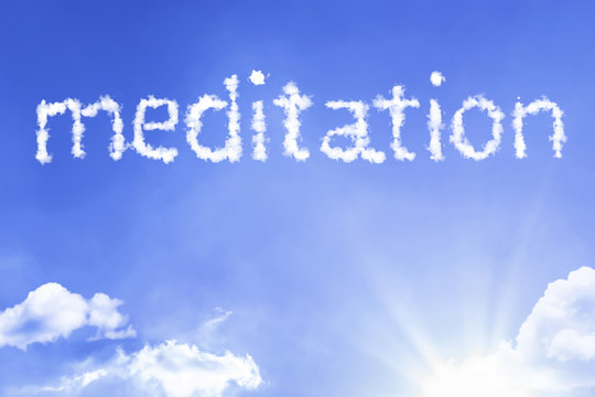 Meditation cloud word with a blue sky