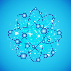 Global Network On Blue Background - Vector Illustration, Graphic Design. Point And Curve Constructed The Sphere