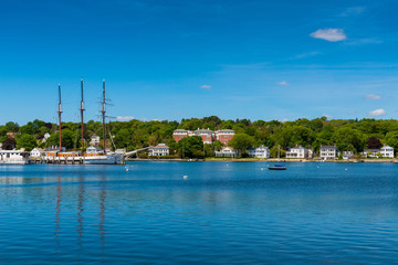 Fototapeta na wymiar Tall sailship at Mystic Seaport, Connecticut, New England, USA.