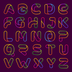 Colorful one line neon letters set.