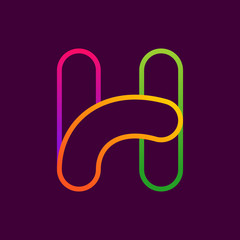 H letter one line neon colorful logo.