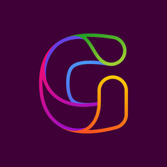 G letter one line neon colorful logo.