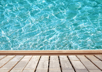Fototapeta na wymiar wooden floor with sea background