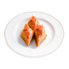 Delicious Turkish Dessert Baklava on a White Background