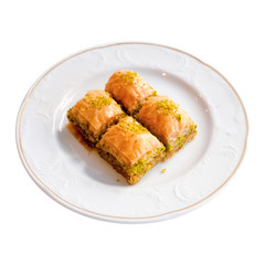 Delicious Turkish Dessert Baklava on a White Background