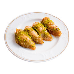 Delicious Turkish Dessert Baklava on a White Background