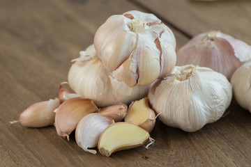 Fresh Garlic on the Wooden Table. Selective focus