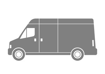 Grey delivery van on white background