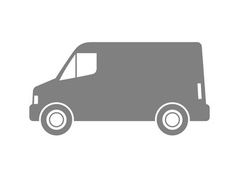 Grey delivery van on white background