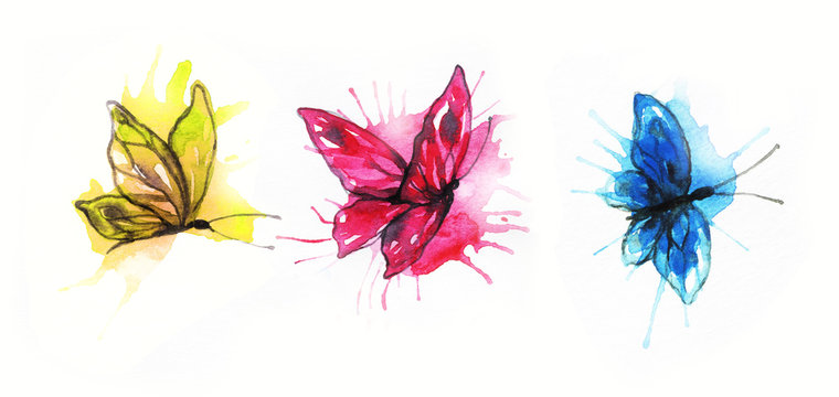 Abstract butterflies. watercolor illustration