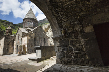 Fototapeta na wymiar Monastery of Geghard, unique architectural construction in the K