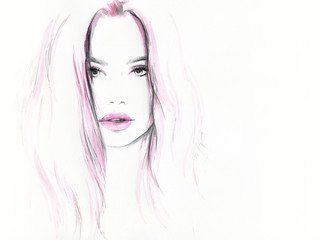 Beautiful woman face. fashion watercolor illustration