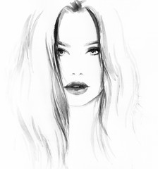 Beautiful woman face. fashion watercolor illustration