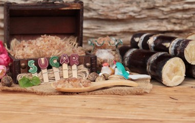 Cane sugar and fresh cane from nature.