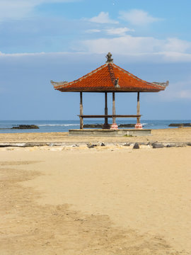 tradition beach pavilion at bali in sunny day.