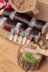 Cane sugar and fresh cane from nature.