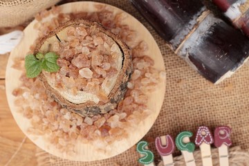 Cane sugar and fresh cane from nature.