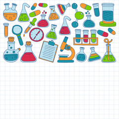 Chemistry Pharmacology Natural sciences Vector doodle set