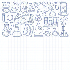 Chemistry Pharmacology Natural sciences Vector doodle set