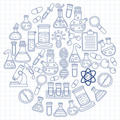 Chemistry Pharmacology Natural sciences Vector doodle set
