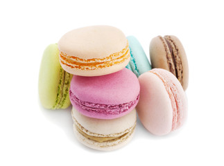 Cake macaron or macaroon on white background, colorful cookies