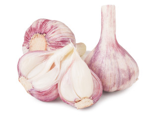 three fresh garlic head isolated on white background